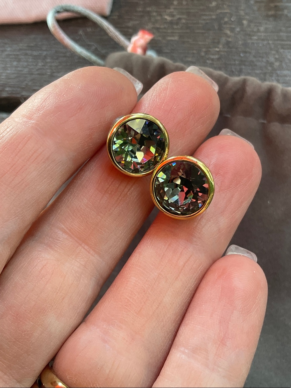 Cole Haan Gold-Tone Grey Brown Crystal Stud Earrings